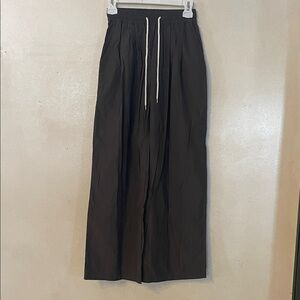 Dark Grey Wide-Leg Pants with Drawstring